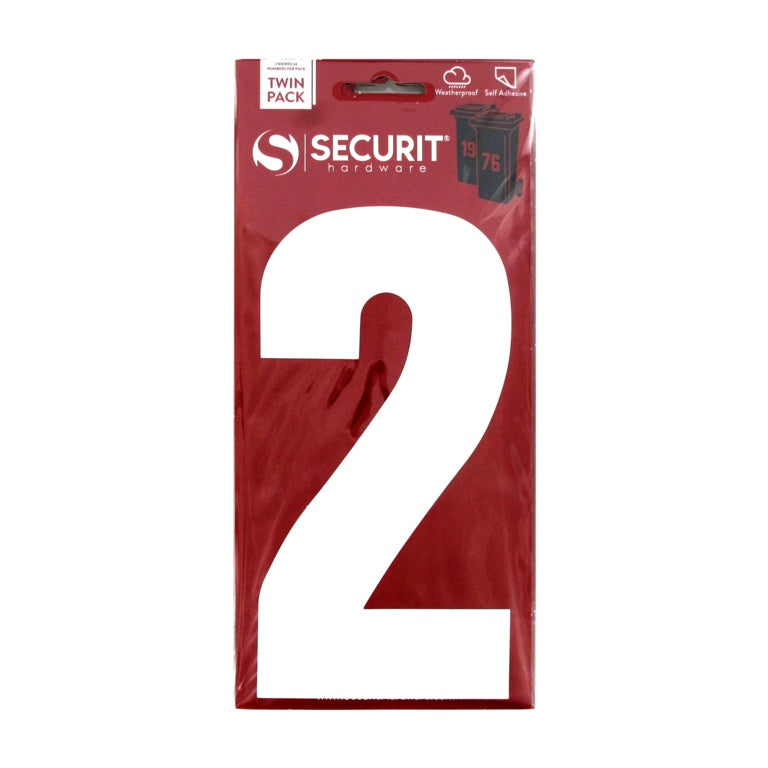 Securit White Self Adhesive Wheelie Bin Numbers Pack 2 No 2 170mm S6912 product image