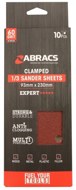 Abracs Orbital Clamped Sander Sheets (8 Holes)| 93mm x 230mm 60g