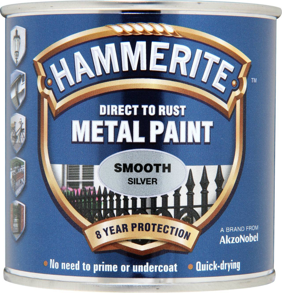 Hammerite Direct to Rust Metal Paint Silver Smooth 250ml