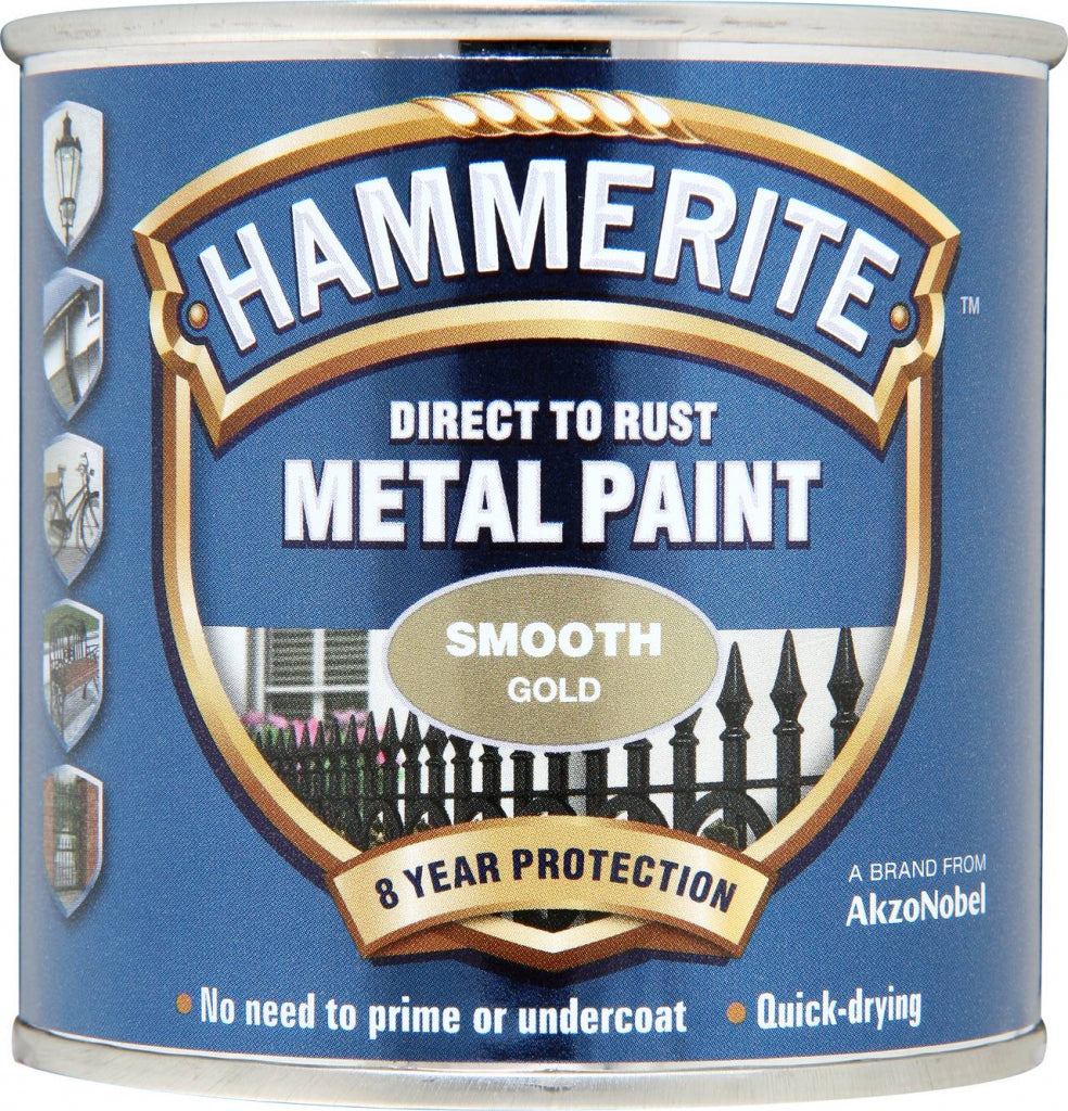 Hammerite Direct to Rust Metal Paint Gold Smooth 250ml