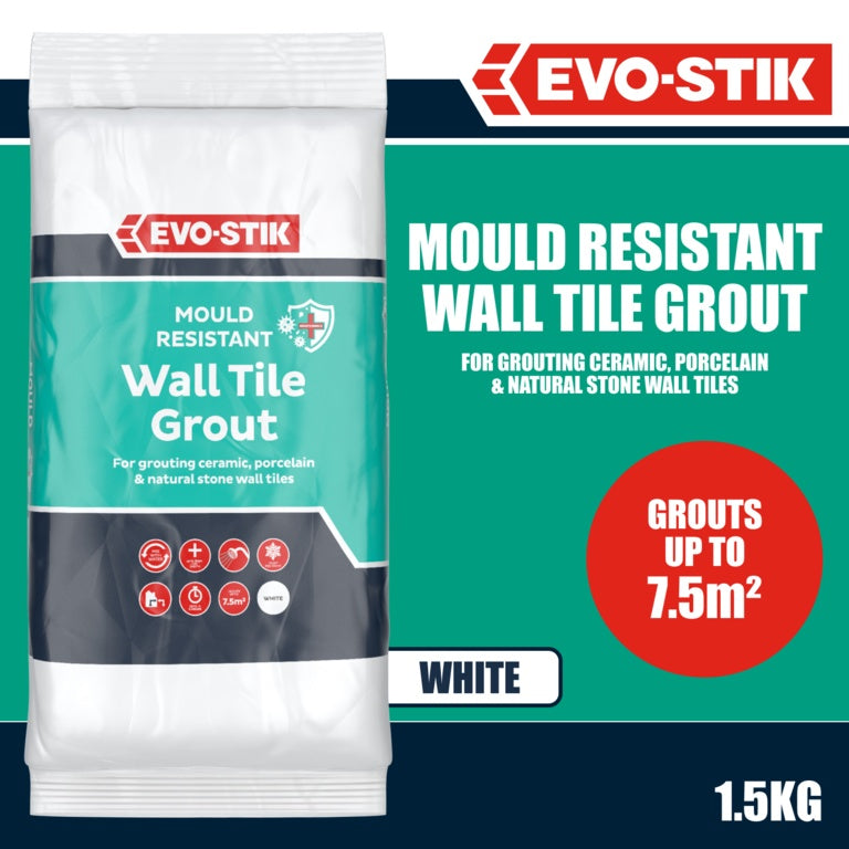 Evo-Stik Tile A Wall Fast Set Grout for Ceramic Tiles - White 1.5kg