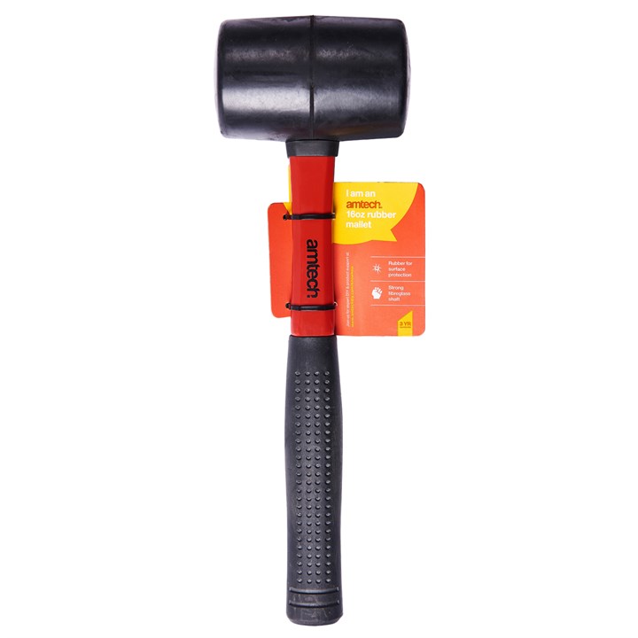 Amtech 16oz (450g) Black Rubber Mallet with Fibreglass Shaft