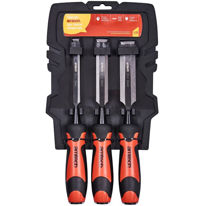 Amtech 3 Piece Bevel Edge CR-V Wood Chisel Set