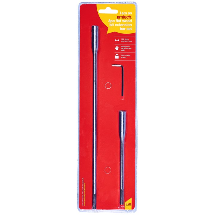 Amtech 3 Piece Flat Wood Bit Extension Bar Set