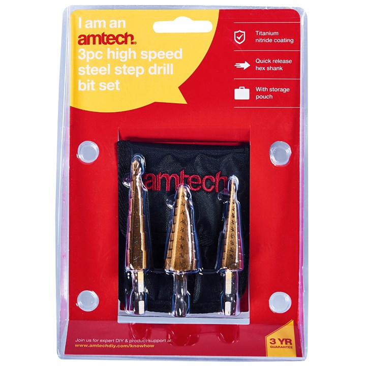 Amtech 3 Piece High Speed Steel Step Drill Set