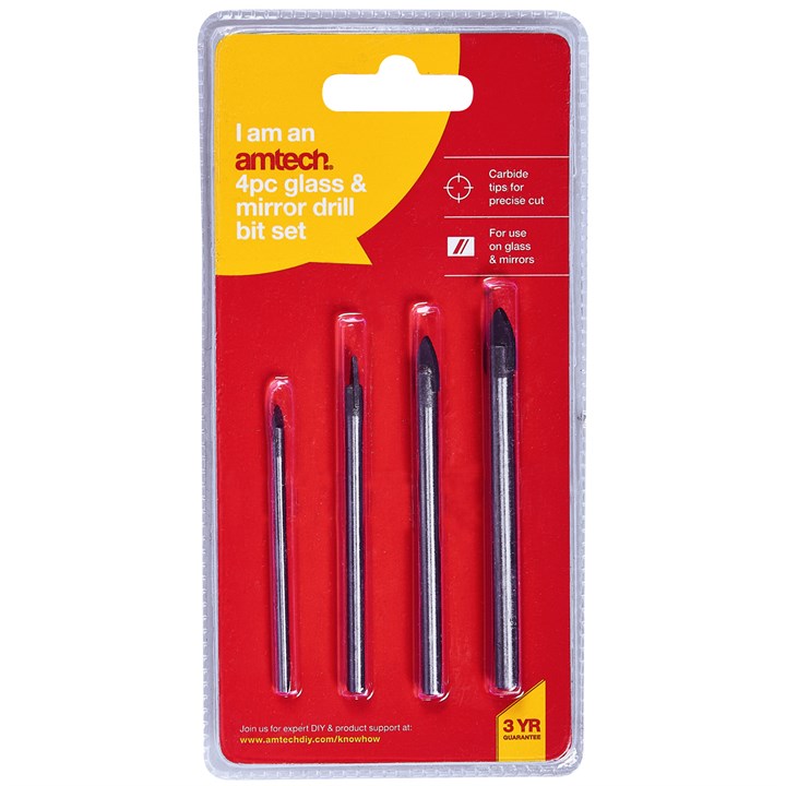 Amtech 4 Piece Glass and Mirror Drill Bit Set