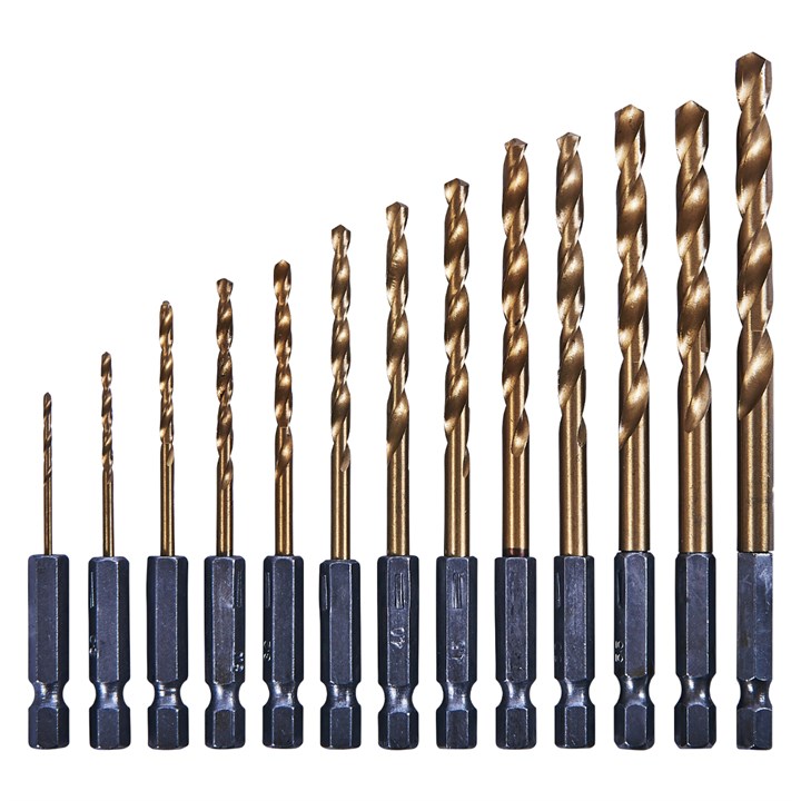 Amtech 13 Piece 6.25mm (1/4") Titanium Coated High Speed Steel (HSS) Drill Bit Set