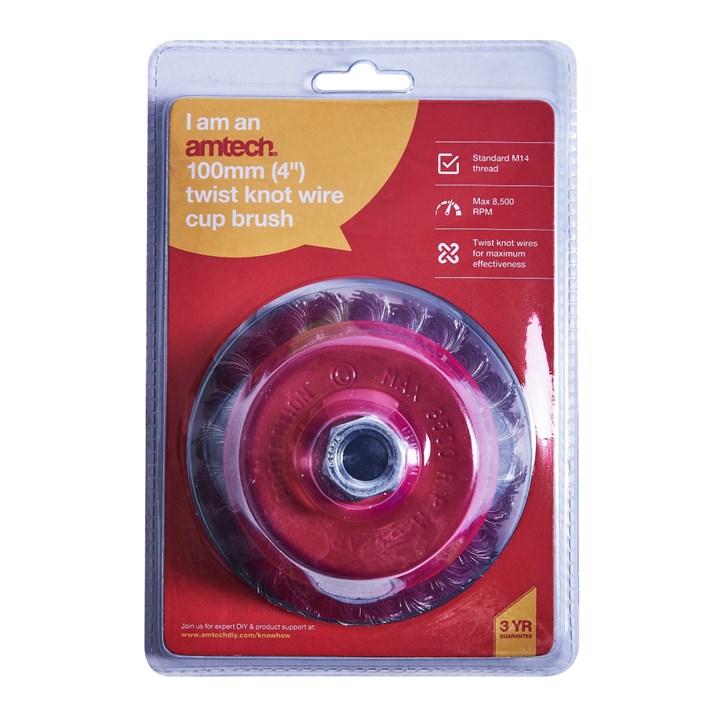 Amtech 100mm (4") Twist Knot Wire Cup Brush