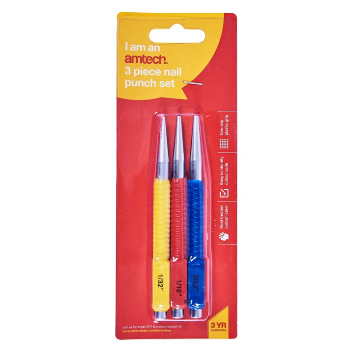 Amtech 3 Piece Colour Coded Nail Punch Set