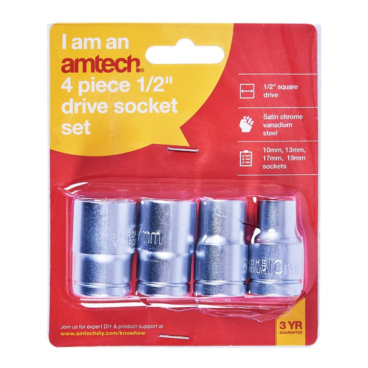 Amtech 4 Piece 13mm (1/2") Drive Socket Set