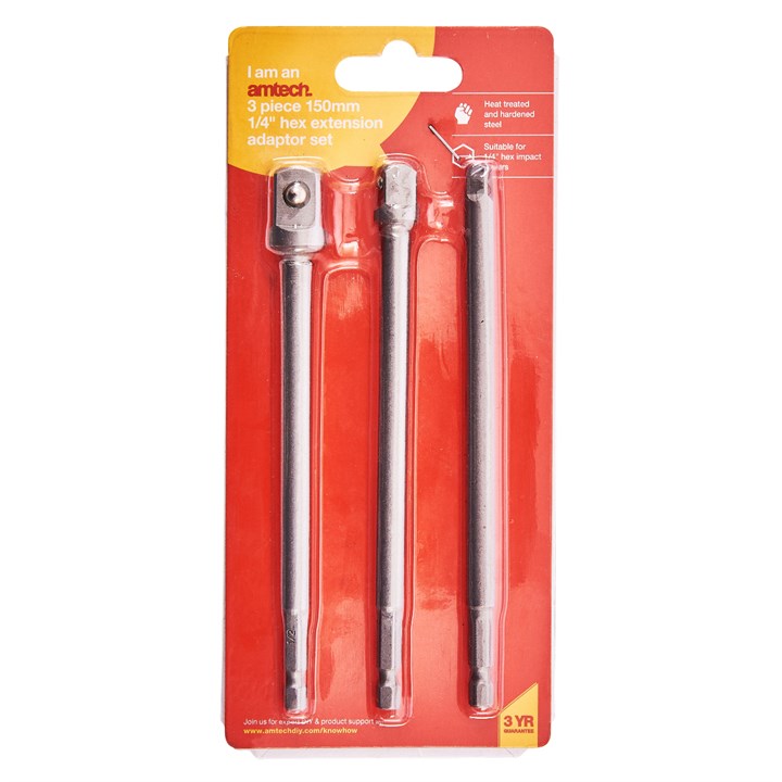 Amtech 3 Piece 150mm 1/4" Hex Extension Adapter Set