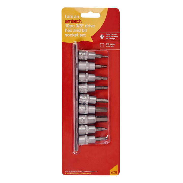 Amtech 10 Piece 10mm (3/8") Drive Hex Bit Socket Set
