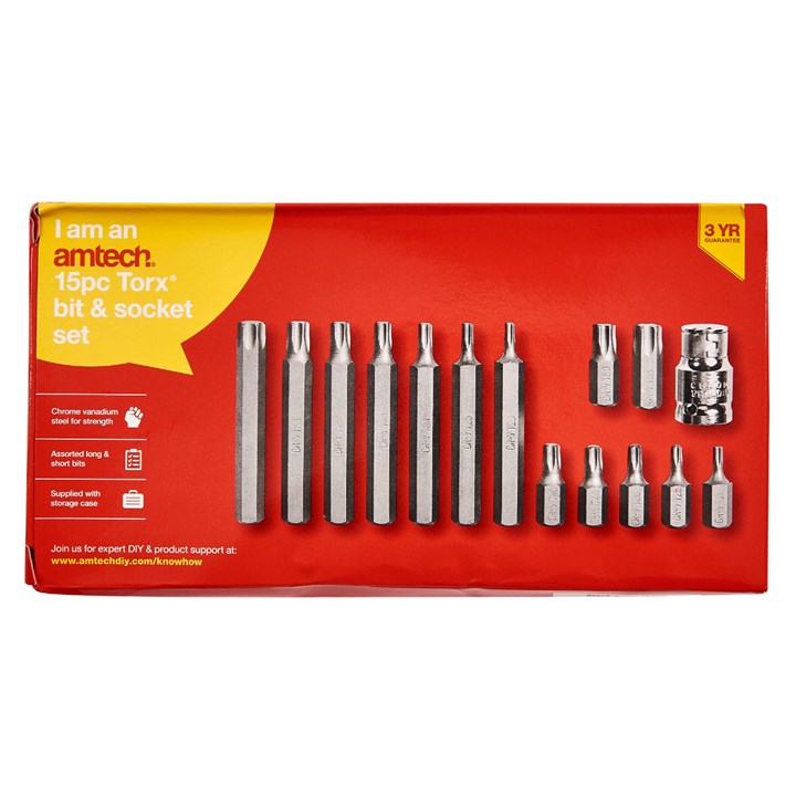 Amtech 15 Piece Torque Bit and Socket Set