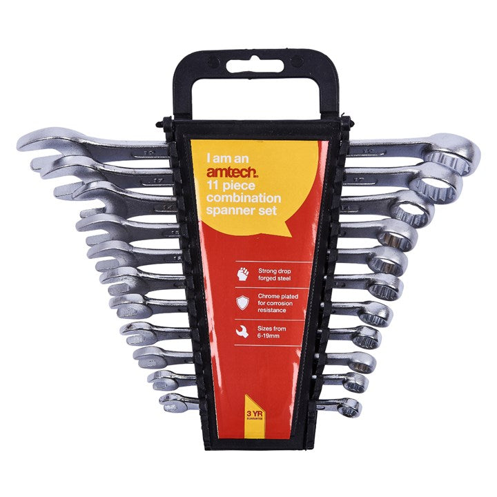 Amtech 11 Piece Combination Spanner Set with Storage Rack