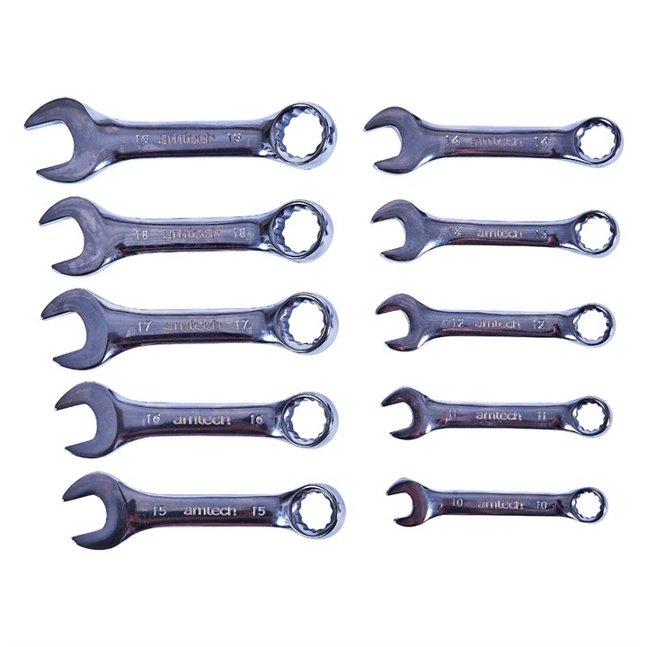 Amtech 10 Piece Stubby Combination Wrench Set
