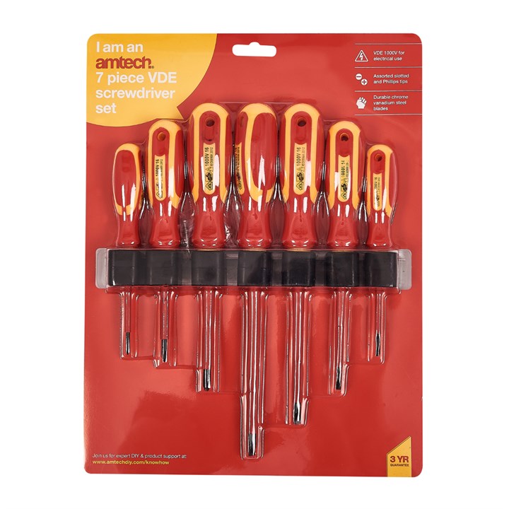 Amtech 7pc VDE Electrician Screwdriver Set – EN IEC 60900 – 1000v Rated