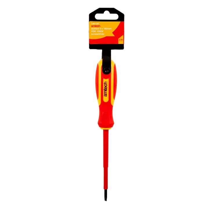 Amtech Slotted Tip 4 X 100mm VDE 1000v Electrical Screwdriver – EN IEC 60900 – 1000v Rated