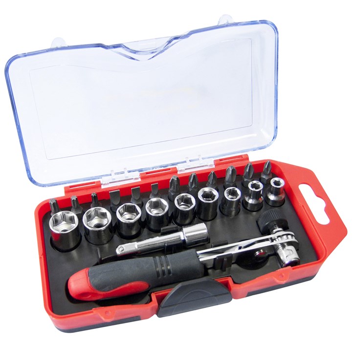 Amtech 23 Piece Offset Ratchet Handle, Bit and Socket Set