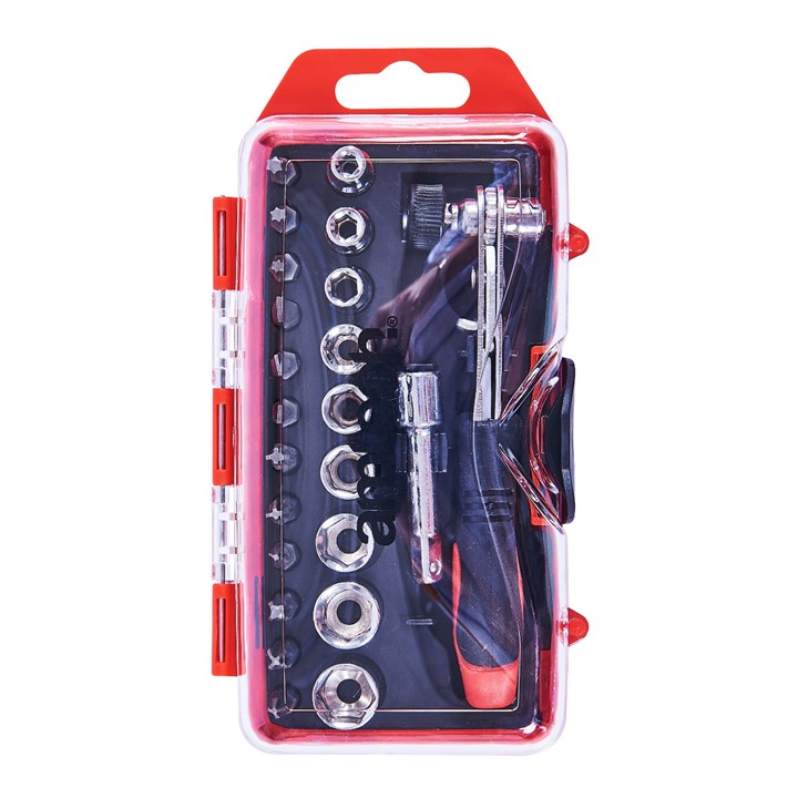 Amtech 23 Piece Offset Ratchet Handle, Bit and Socket Set