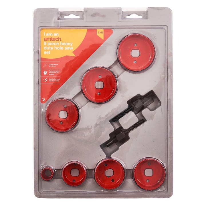 Amtech 9 Piece Heavy Duty Circular Hole Saw Set