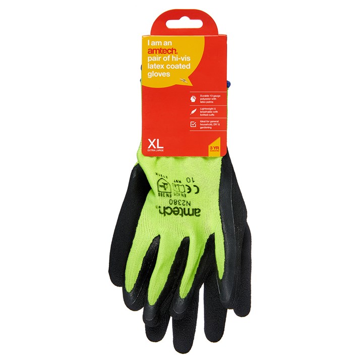 Amtech XL (Size 10) Hi-Vis Rubber Coated Gloves