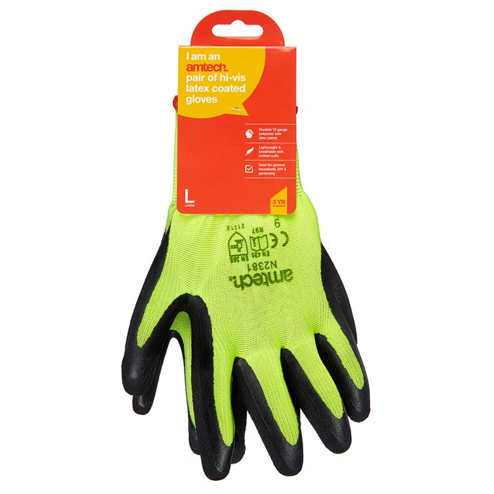 Amtech Large (Size 9) Hi-Vis Rubber Coated Gloves
