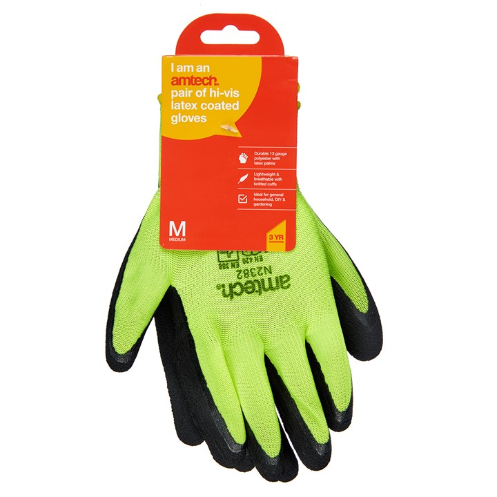 Amtech Medium (Size 8) Hi-Vis Rubber Coated Gloves