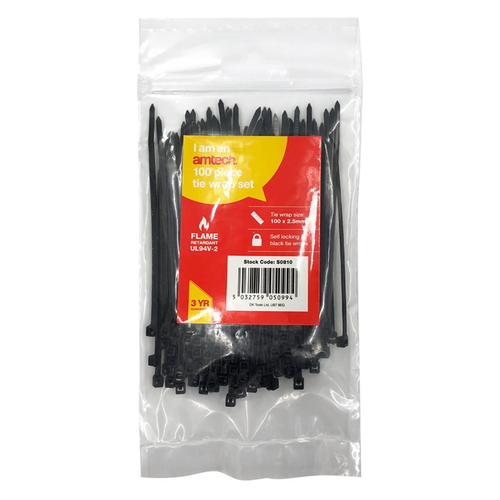 Amtech 100 Tie Wraps (100mm X 2.5mm) - Black