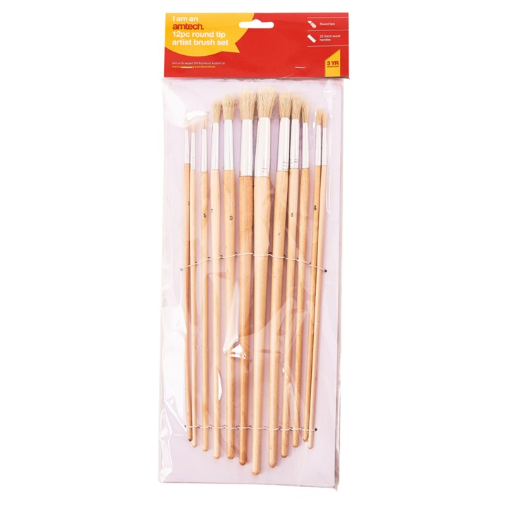 Amtech 12 Piece Round Tip Art Brush Set