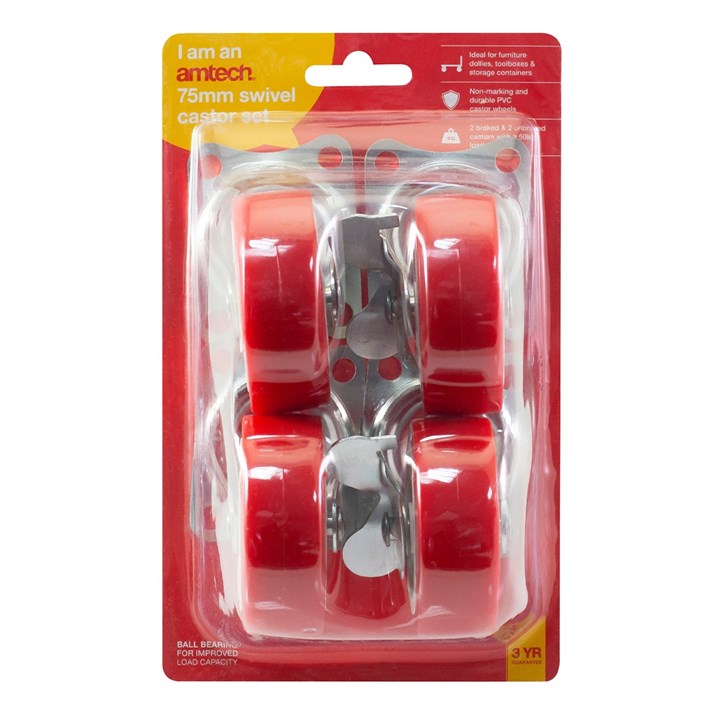 Amtech 4 Piece Swivel Castor Set (200kg Load)