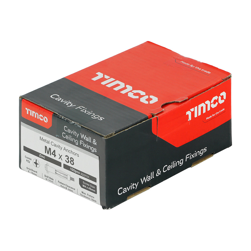 Metal Cavity Anchor Zinc M4 x 38 (45mm Screw) 100 pack