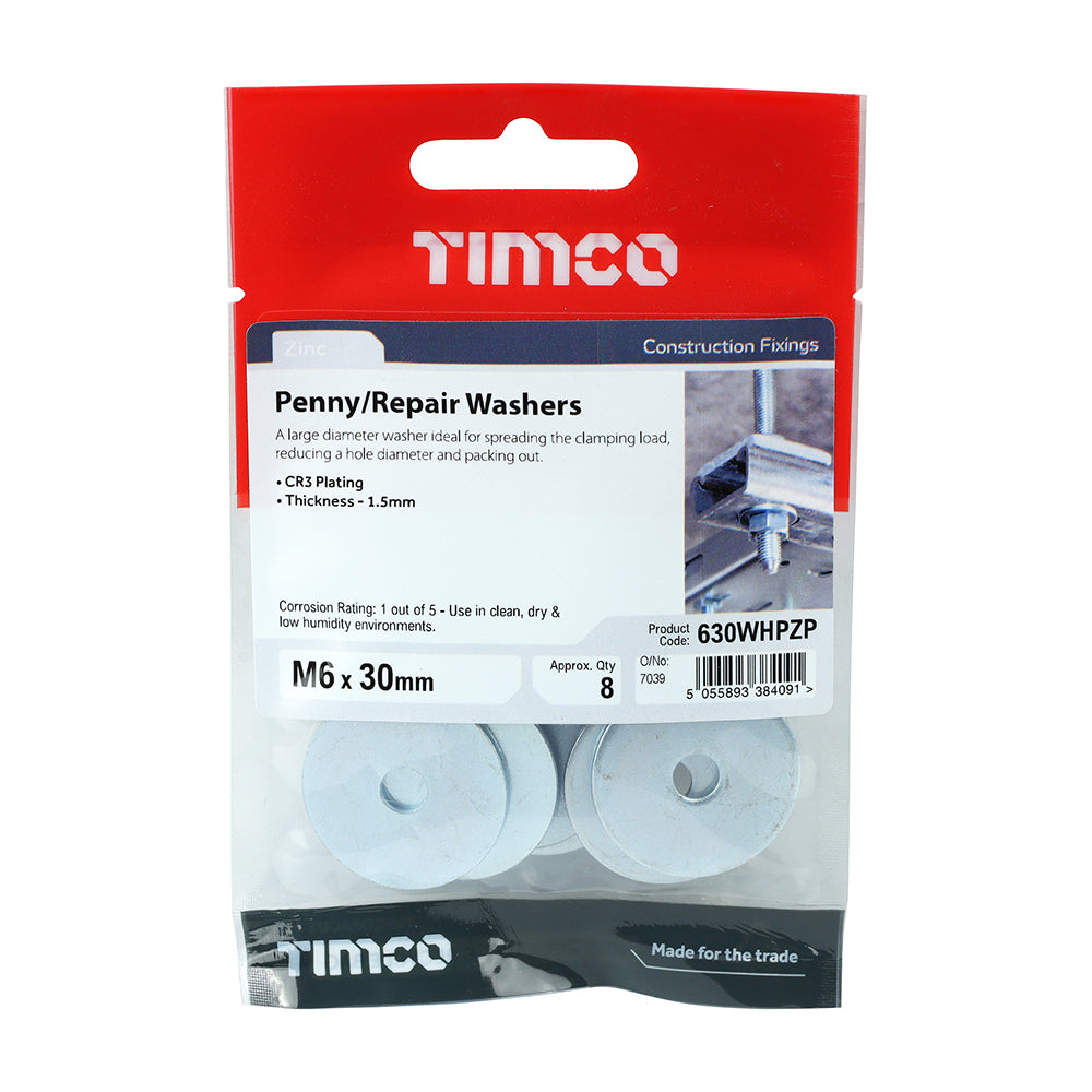 Penny Washer DIN 9054 - BZP M6 x 30 - 8 pack