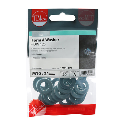 Form A Washer DIN 125A - BZP - M10 - 20 pack