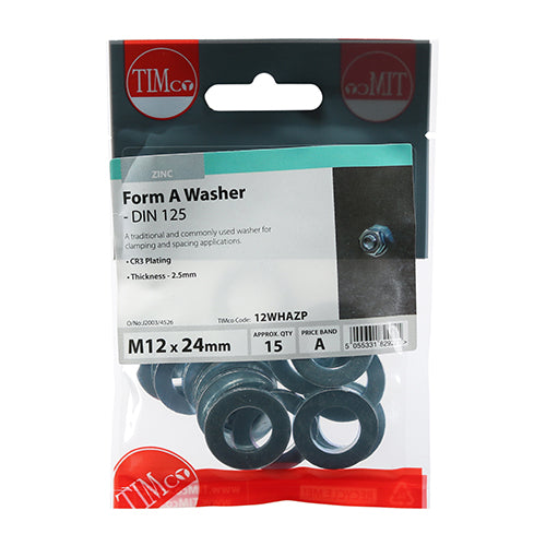 Form A Washer DIN 125A - BZP - M12 - 15 pack