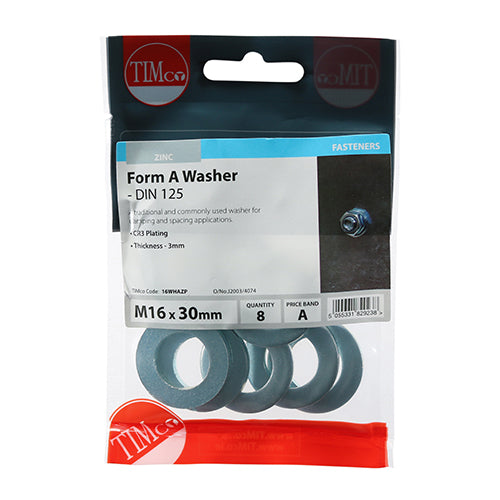 Form A Washer DIN 125A - BZP - M16 - 8 pack