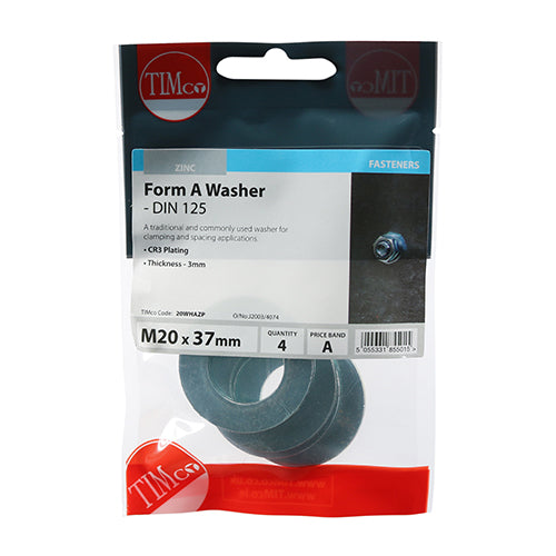 Form A Washer DIN 125A - BZP - M20 - 4 pack