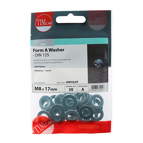 Form A Washer DIN 125A - BZP - M8 - 30 pack