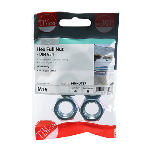 Hex Nut DIN 934 - BZP - M16 - 4 pack