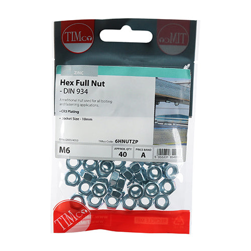 Hex Nut DIN 934 - BZP - M6 - 40 pack