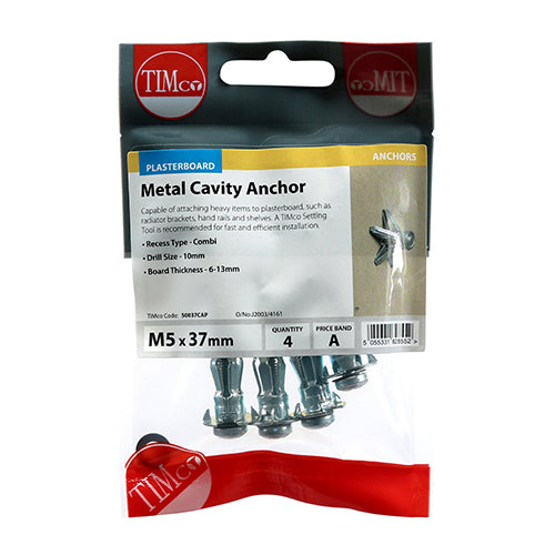 Cavity Anchor - BZP M5 x 37 (45mm Screw) 4 pack
