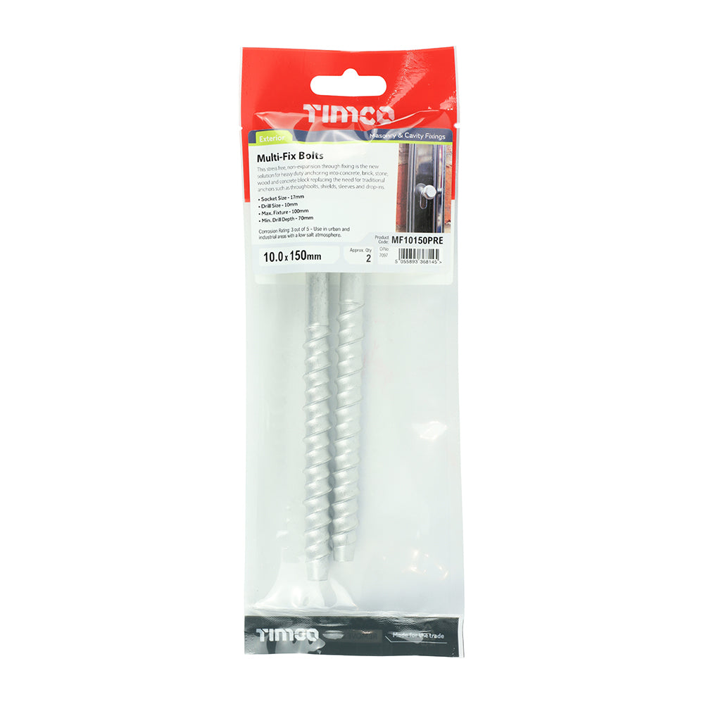 Multi-Fix Masonry Bolts - Hex Flange - Exterior - Silver 10.0 x 150 -  2 pack