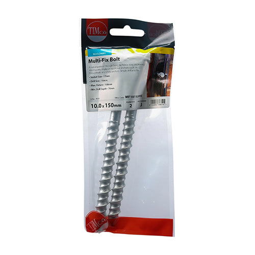 Multi-Fix Masonry Bolts - Hex Flange - Exterior - Silver 10.0 x 150 -  2 pack