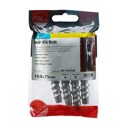 Multi-Fix Masonry Bolts - Hex Flange - Exterior - Silver 10.0 x 75  - 4 pack