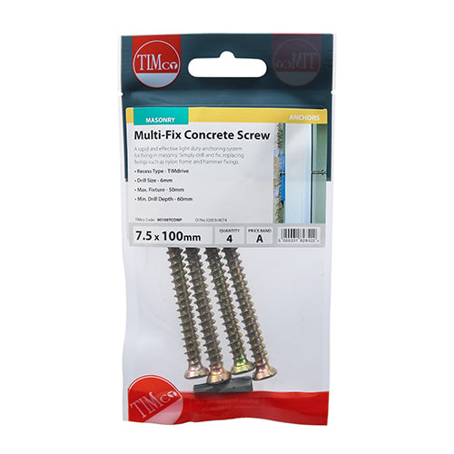 Multi-Fix Concrete Screw - ZYP 7.5 x 100 - 4 pack