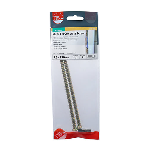 Multi-Fix Concrete Screw - ZYP 7.5 x 150 - 2 pack