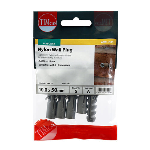 Nylon Plugs 10.0 x 70  - 5 Pack