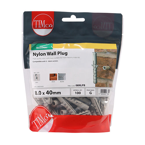 Nylon Plugs 8.0 x 80  Bag 100