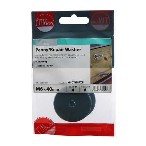 Penny Washer DIN 9054 - BZP M6 x 40 - 4 pack