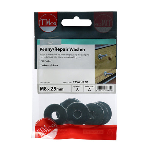 Penny Washer DIN 9054 - BZP M8 x 25 - 8 pack