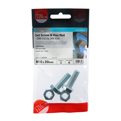 Screw & Hex Nut - BZP - M10 x 30 - 2 pack